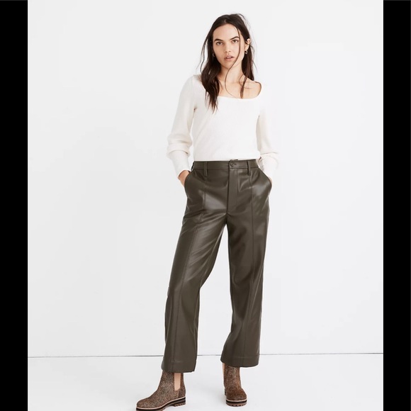 Madewell vegan pants+Green faux leather + cropped - Picture 2 of 10